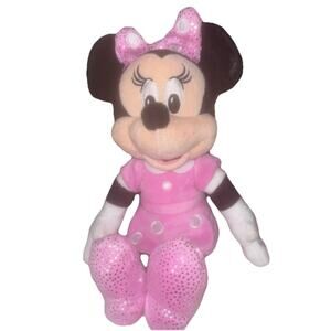 Minnie Mouse Disney Plush Stuffed Animal Toy Just Play 9” Pink Sparkle Sequin